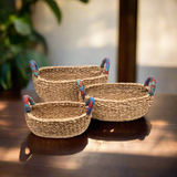 Hand Woven Storage Baskets with Upcycled Sari Handles